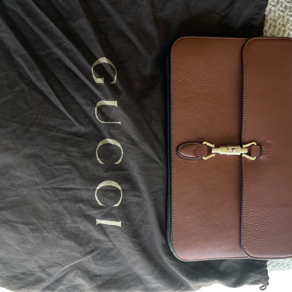 Gucci Brown Pebbled Leather Soft Jackie Clutch - Picture 5 of 6